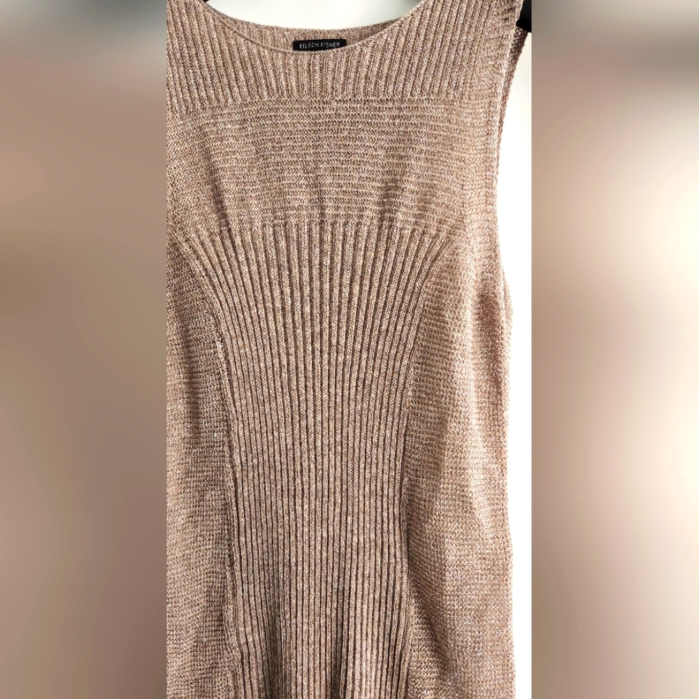 Eileen Fisher Cream Metallic Chainmail Tunic sweater Size L - Picture 3 of 6